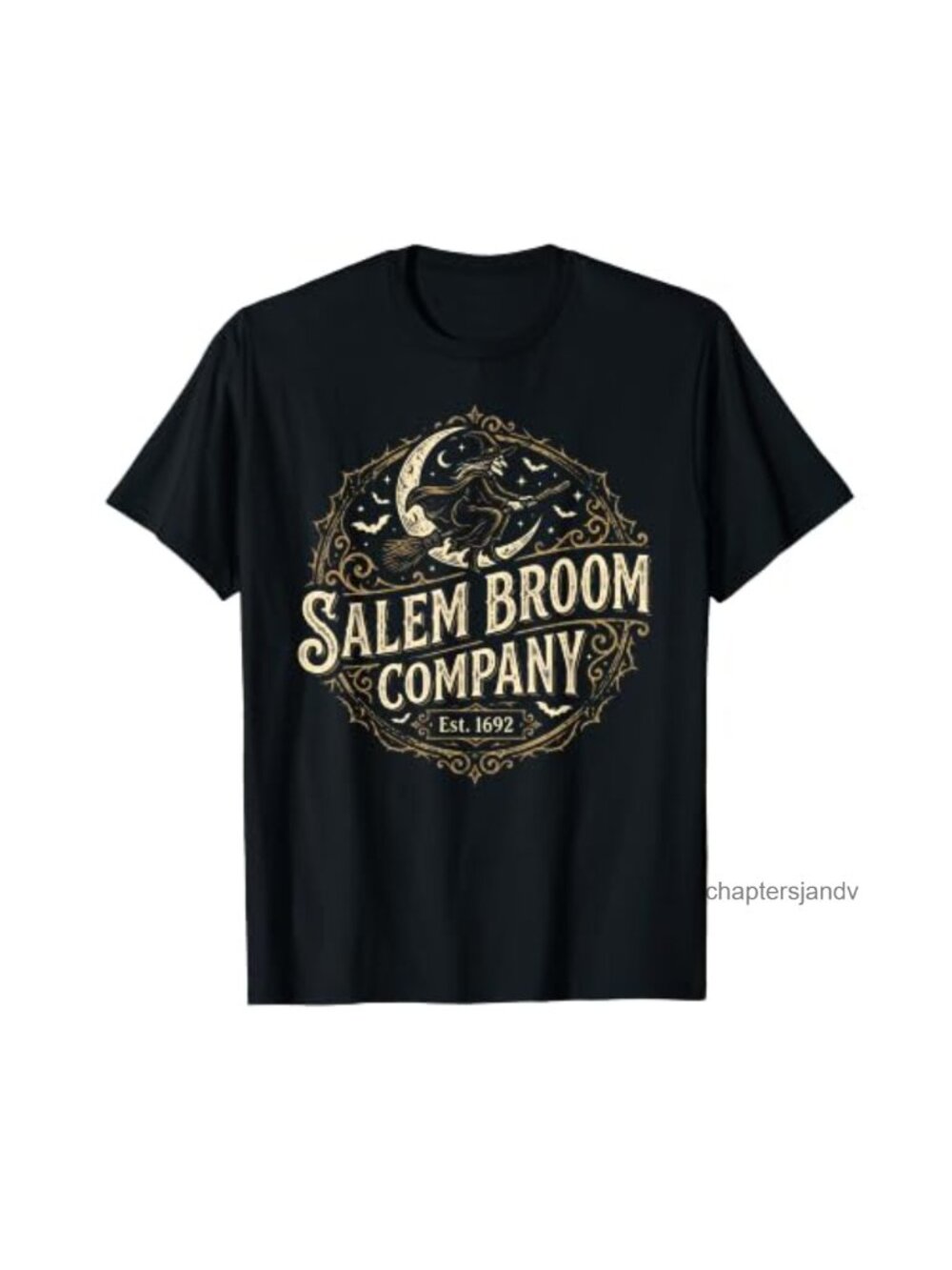 Halloween Witch Riding Broom Crescent Moon T-Shirt Short Sleeve